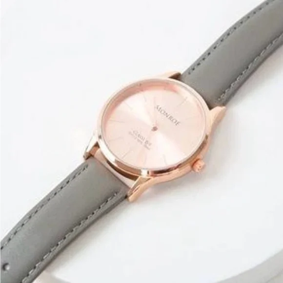 NWT - Monroe Grey Leather and Rose Gold Watch - Picture 3 of 5